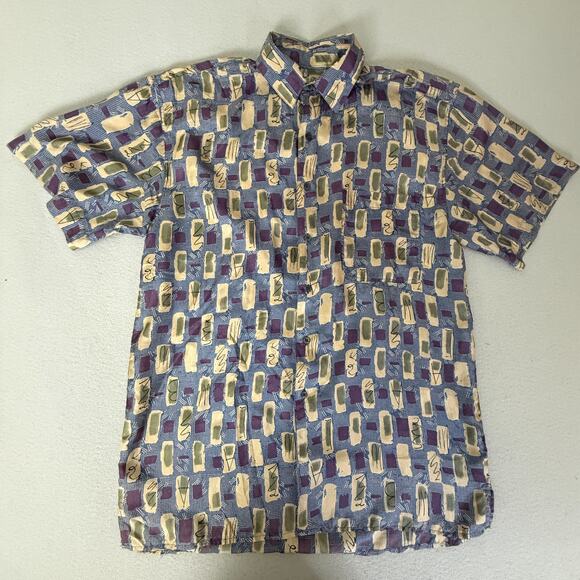 Robert Stock Other - Robert Stock Silk Short Sleeve Button Front Shirt Blue Abstract One Size